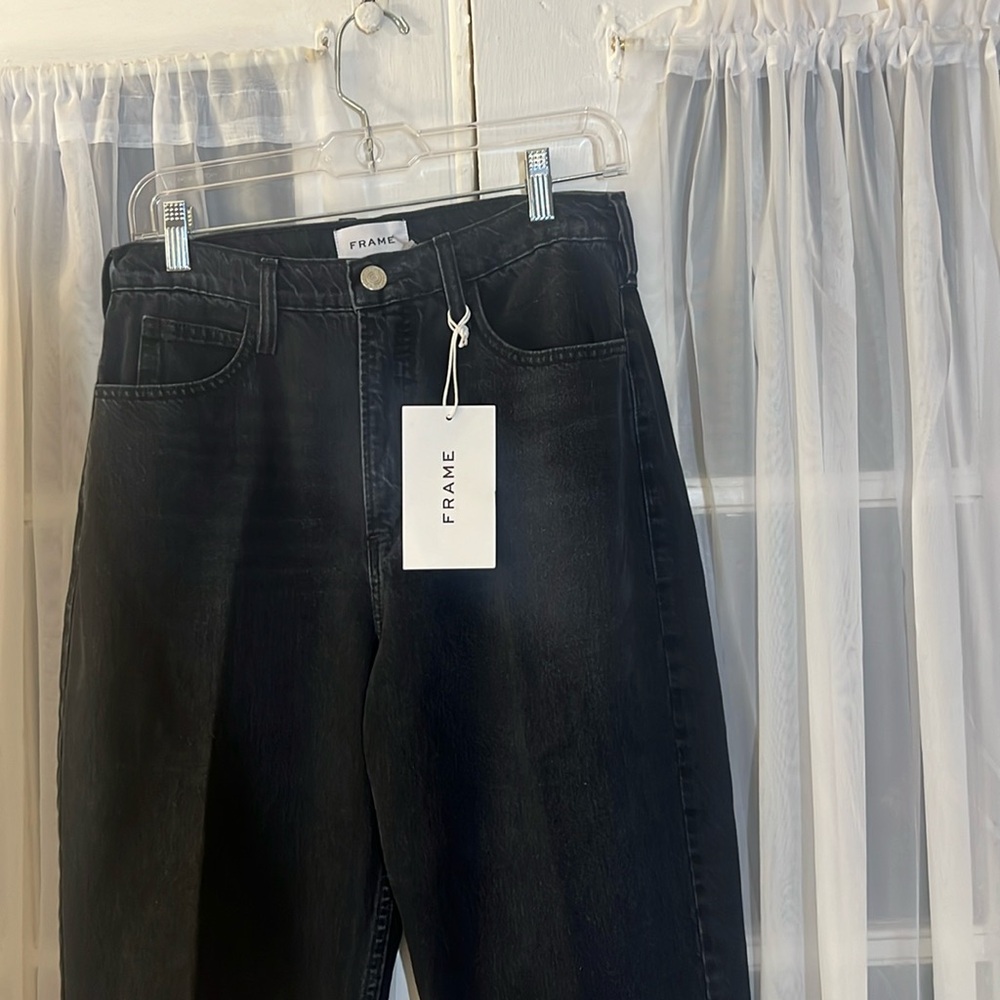 NWT FRAME Le High Wide Crop Jeans Women’s Size 28/14” Waist Inseam 30.5 Black - Picture 2 of 11